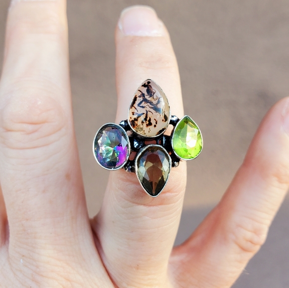 New Dendritic Agate, Mystic Topaz 925 Silver Ring. - Picture 6 of 16